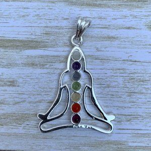 Meditation Sitting Buddha Necklace Sterling Silver Chakra Colors